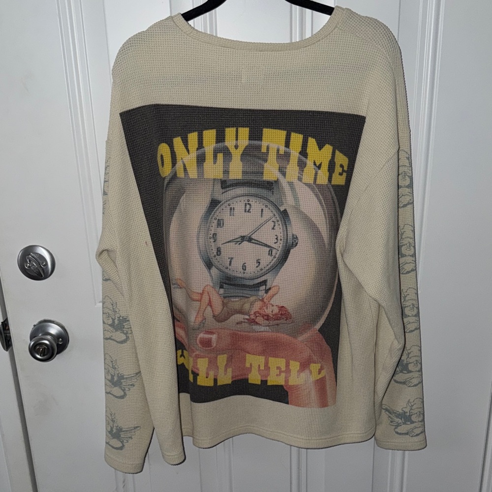 Boys Lie waffle knit long sleeve top featuring “Only time will tell" on back